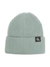 Calvin Klein Logo-patch Knitted Beanie In Green
