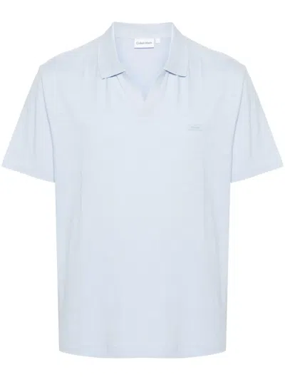 Calvin Klein Logo-patch Mélange Polo Shirt In Blue