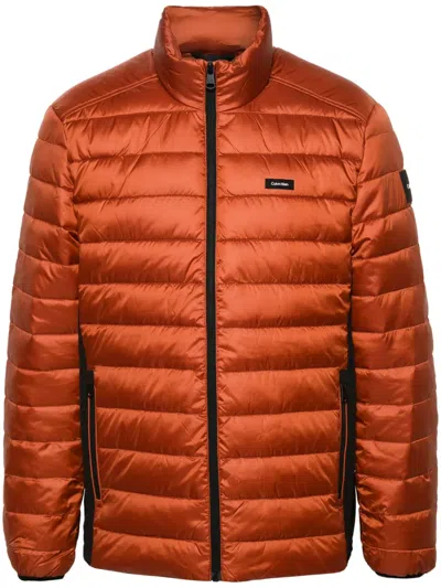 Calvin Klein Logo-patch Padded Jacket In Brown
