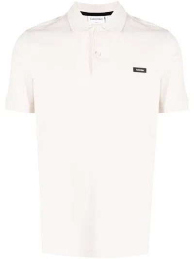 Calvin Klein Logo-patch Piqué Polo Shirt In Nude