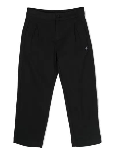 Calvin Klein Kids' Pleated-detail Cotton Chinos In Black