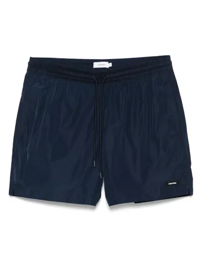 Calvin Klein Logo-patch Swim Shorts In Blue
