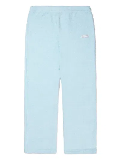 Calvin Klein Kids' Logo-patch Textured Trousers In Blue