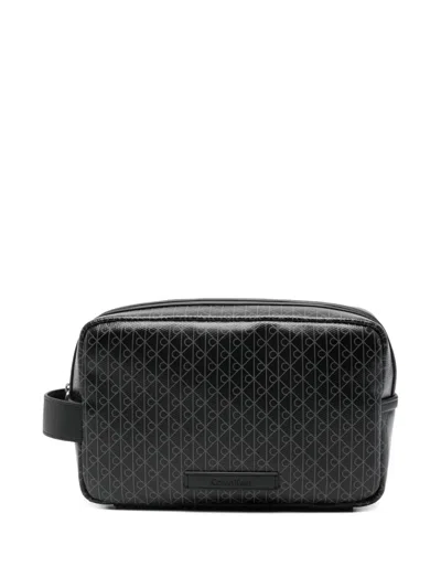 Calvin Klein Logo-pattern Wash Bag In Black