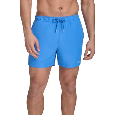 Calvin Klein Logo Piping Swim Trunks In Blue