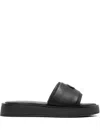 Calvin Klein Logo-plaque Leather Slides In Black