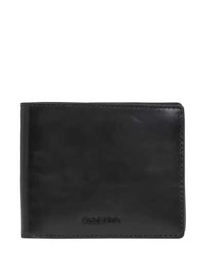 Calvin Klein Logo-plaque Leather Wallet In Black