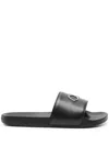 Calvin Klein Logo-plaque Open-toe Slides In Black