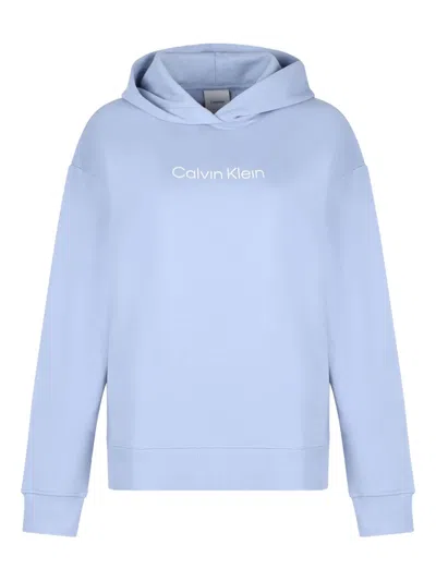 Calvin Klein Cotton Terry Hooded Sweatshirt Logo In Blue