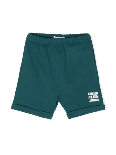 Calvin Klein Kids' Logo-print Cotton Shorts In 绿色
