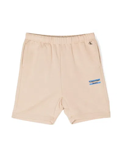 Calvin Klein Kids' Logo-print Cotton Shorts In Neutrals
