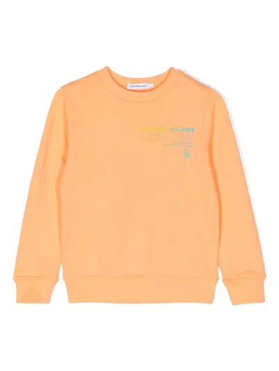 Calvin Klein Kids' Logo-print Cotton Sweatshirt In Orange