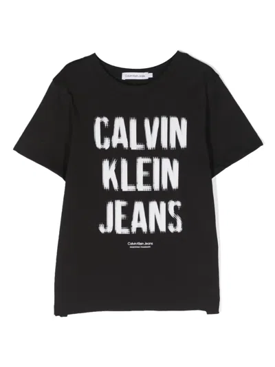 Calvin Klein Kids' Logo-print Cotton T-shirt In 黑色