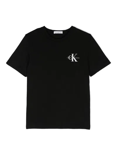 Calvin Klein Logo-print Cotton T-shirt In 黑色