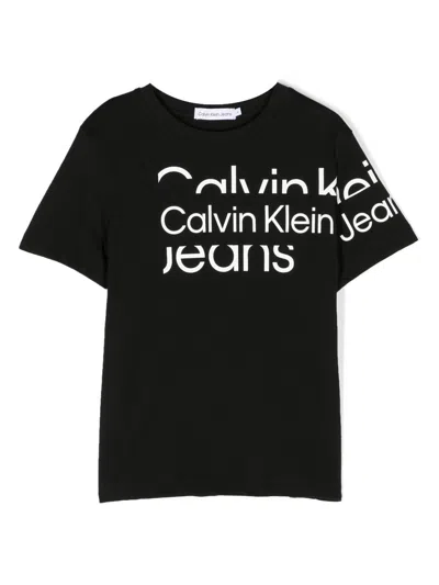 Calvin Klein Kids' Logo-print Cotton T-shirt In Black
