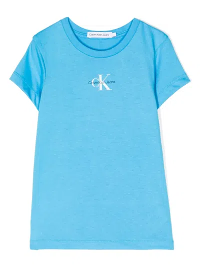 Calvin Klein Kids' Logo-print Cotton T-shirt In Blue