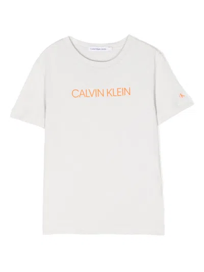 Calvin Klein Kids' Logo-print Cotton T-shirt In Grau