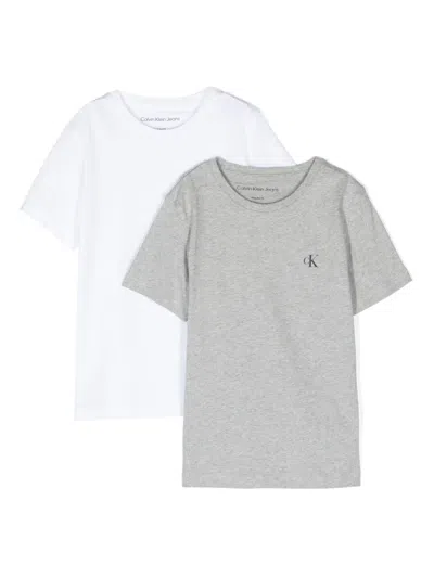 Calvin Klein Kids' Logo-print Cotton T-shirt Set In Grau