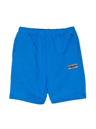 Calvin Klein Kids' Logo-print Cotton Track Shorts In Blue