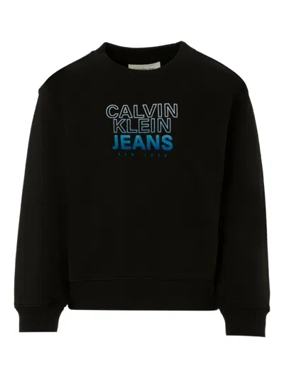 Calvin Klein Kids' Logo-print Crew-neck Sweatshirt In Black