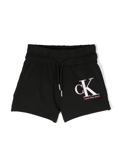 Calvin Klein Kids' Logo-print Drawstring Shorts In Black