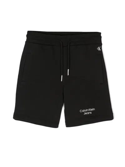 Calvin Klein Kids' Logo-print Drawstring Shorts In Black