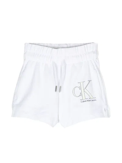 Calvin Klein Kids' Logo-print Drawstring Shorts In White
