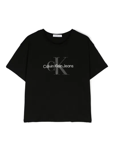Calvin Klein Kids' Logo-print Drop-shoulder T-shirt In Black