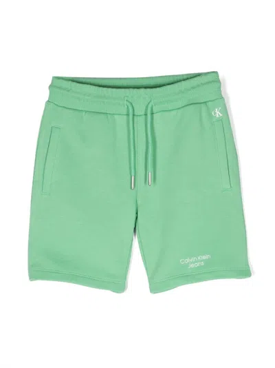 Calvin Klein Kids' Logo-print Elasticated-waist Shorts In Green