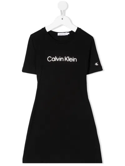 Calvin Klein Kids' Logo-print Flared Dress In Black