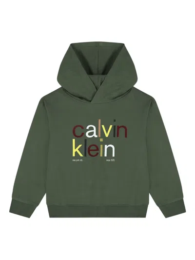 Calvin Klein Kids' Logo-print Hoodie In Green