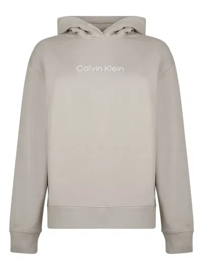 Calvin Klein Cotton Terry Hooded Sweatshirt With Hero Logo In Gray