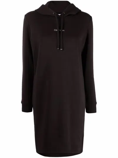 Calvin Klein Logo-print Hoodie Short Dress In Black