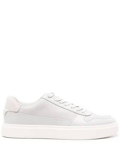 Calvin Klein Logo-print Leather Sneakers In Grey