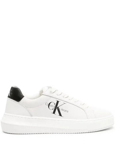 Calvin Klein Logo-print Leather Trainers In Weiss