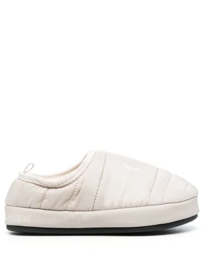 Calvin Klein Logo-print Padded Slippers In Neutrals
