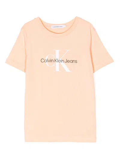 Calvin Klein Kids' Logo-print Short-sleeve T-shirt In Orange