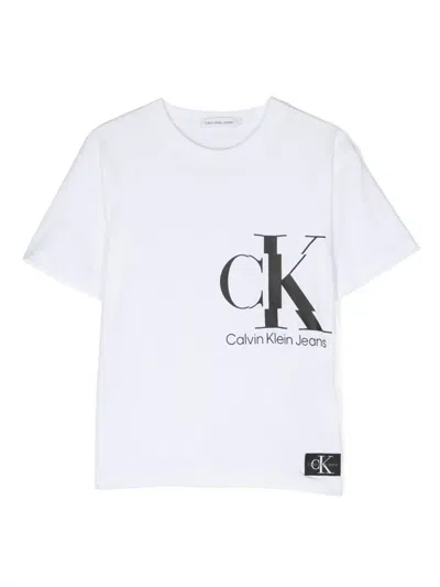 Calvin Klein Kids' Logo-print Short-sleeved T-shirt In White
