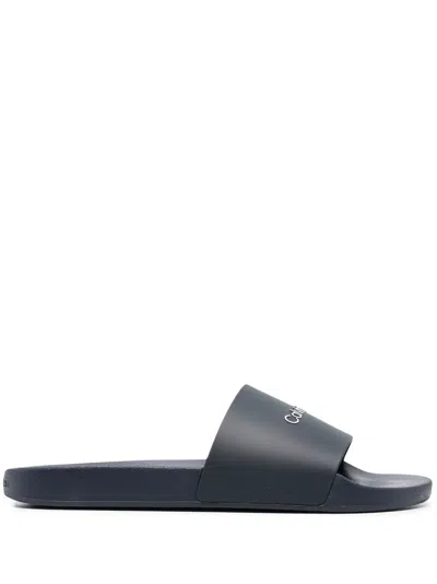 Calvin Klein Logo-print Slides In Blue