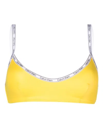 Calvin Klein Logo-print Strap Bikini Top In Yellow