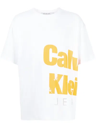 Calvin Klein Logo-print Stretch-cotton T-shirt In 白色