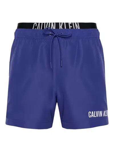 Calvin Klein Logo-print Swim Shorts In Blue