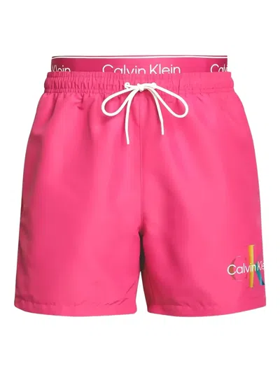 Calvin Klein Logo-print Swim Shorts In Pink
