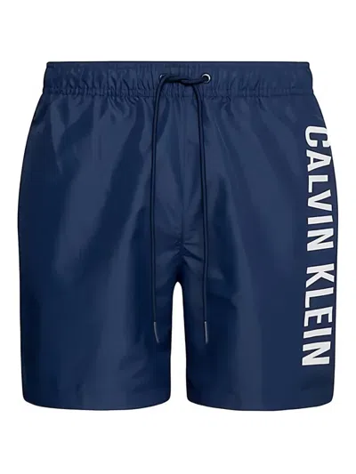 Calvin Klein Logo-print Swim Shorts In Blue