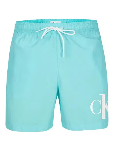 Calvin Klein Logo-print Swim Shorts In Blue