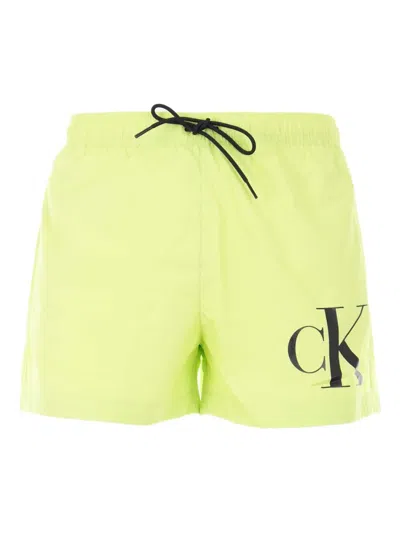 Calvin Klein Logo-print Swim Shorts In Green