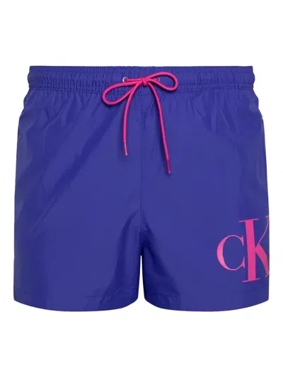 Calvin Klein Logo-print Swim Shorts In Blue