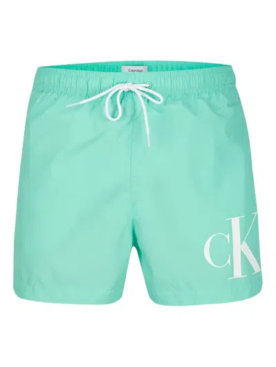 Calvin Klein Logo-print Swim Shorts In Blue