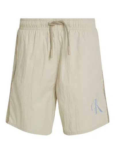 Calvin Klein Kids' Logo-print Swim Shorts In Neutrals