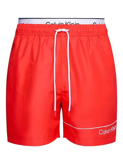 Calvin Klein Logo-print Swim Shorts In Red